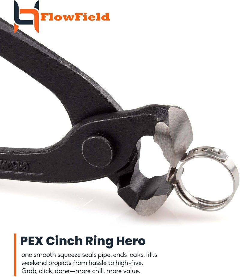 FlowField 10 Inch Ear Clamp, Nail Puller, End Cutting, Carpenter Pincer, PEX-B Clamp Pliers, High Leverage Chrome-Vanadium - Image 3
